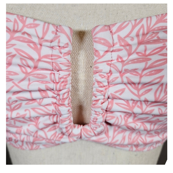 Onia Genevieve Bikini Top, White/Pink Micro Leaves, Small - Picture 2 of 16